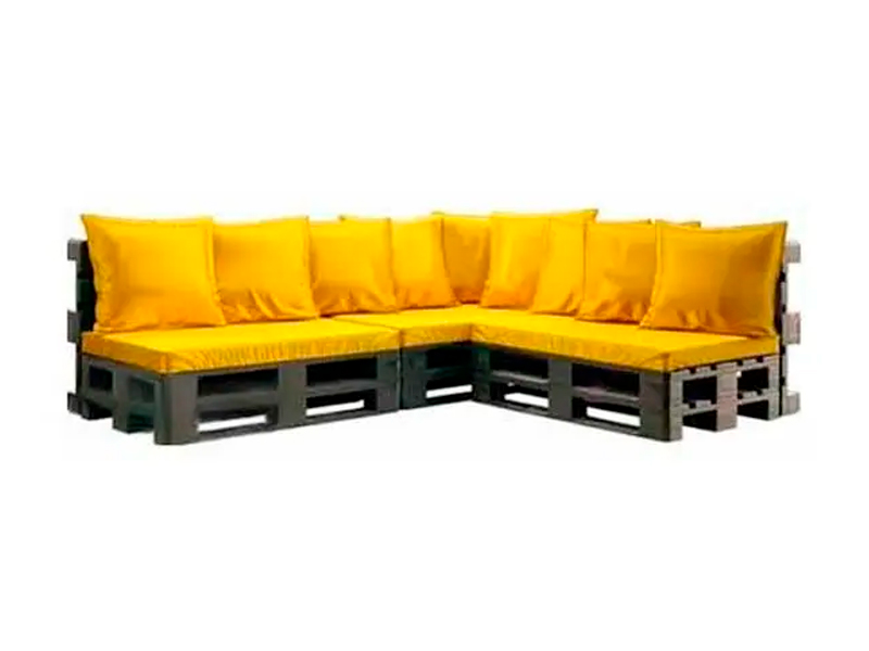 Угловой диван Black с жёлтыми подушками