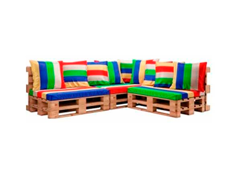Угловой диван Wood с разноцветными подушками