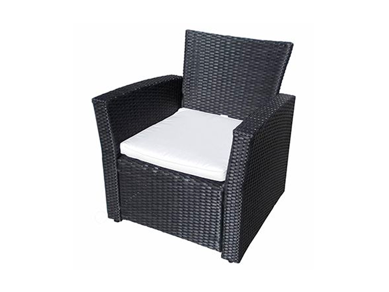 Кресло плетённое чёрное с серой подушкой
