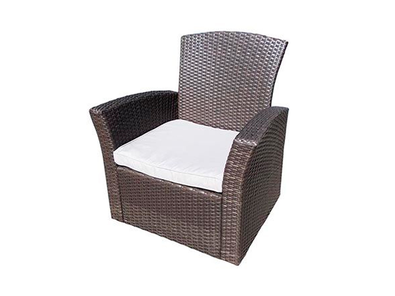 Кресло плетённое коричневое с белой подушкой