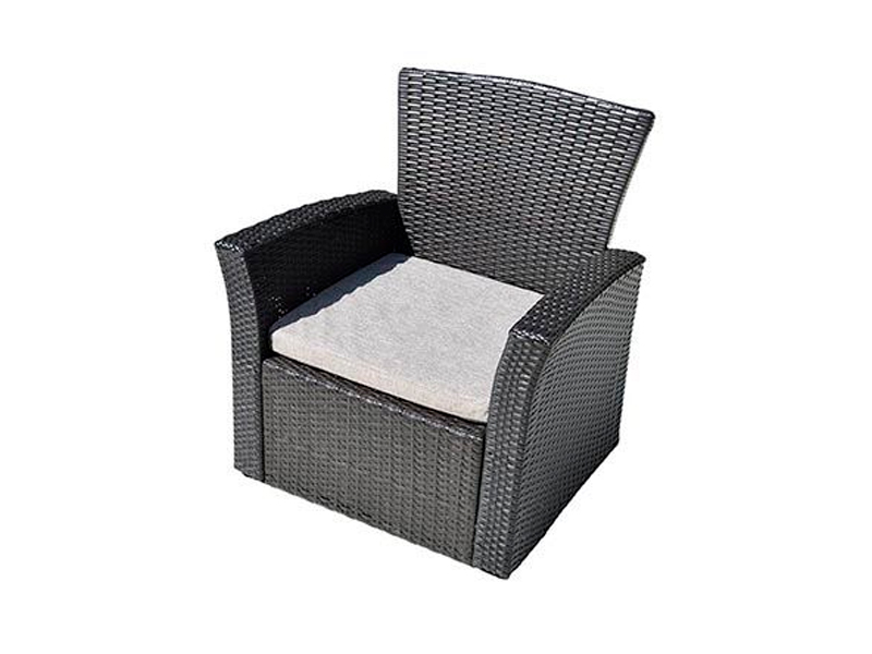 Кресло плетённое серое с серой подушкой